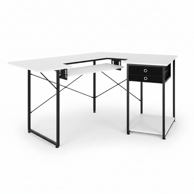 Multipurpose Sewing Table with Foldable Shelf & Adjustable Height - White