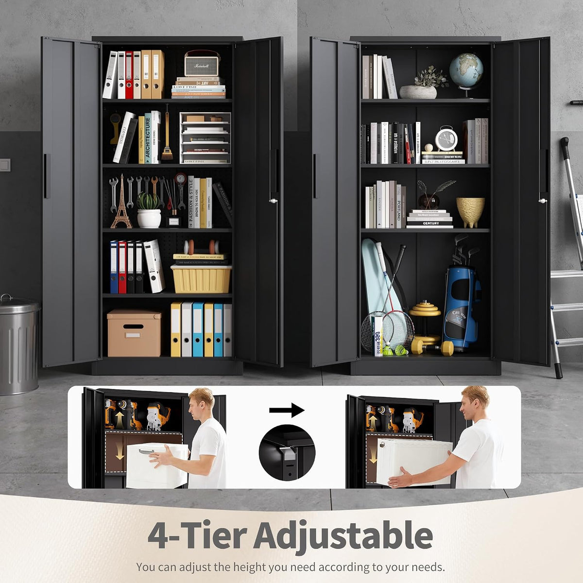 Metal Storage Cabinet with Lock, 72"H Garage Storage Cabinet, Black