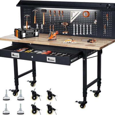 Adjustable Height Workbench Built for Heavy-Duty Use, 2000 LBS Capacity, Power Outlets, 60 Inch Surface