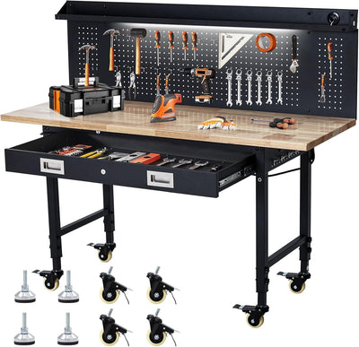 Adjustable Height Workbench Built for Heavy-Duty Use, 2000 LBS Capacity, Power Outlets, 60 Inch Surface