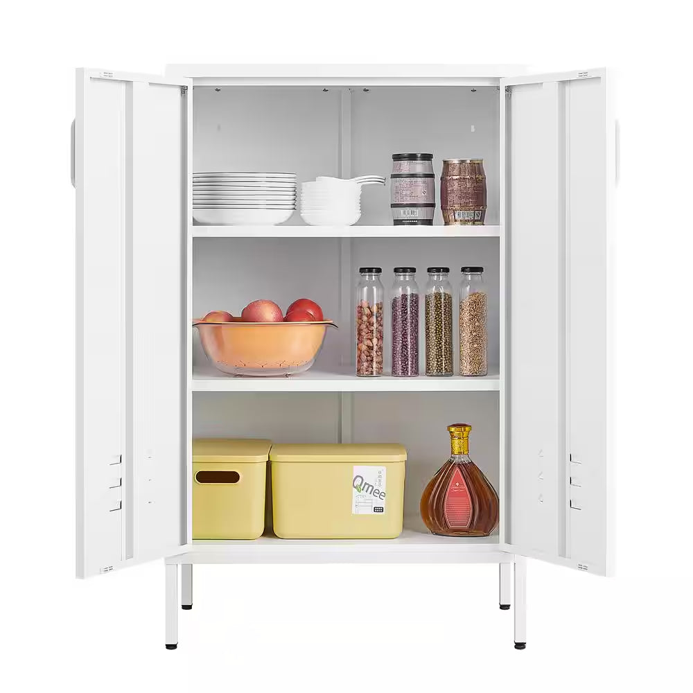 Steel Storage Cabinet for Kitchen, 2 Door Miscellaneous Storage Cabinet, Garage Tool Storage Cabinet in White