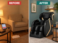 Full Body Massage Chair Designed for Complete Relaxation, Zero Gravity Position, 5 Automatic Programs, 8 Fixed Rollers — Before & After
