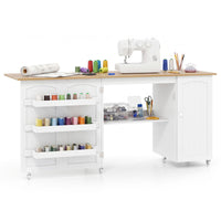 Folding Large Sewing Table Storage Shelves and Lockable Casters