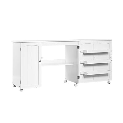 Sewing Table Built for Organization, Folding Design, Storage Shelves, Lockable Casters, 62.5 inch Work Surface
