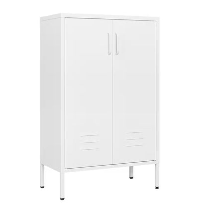 Steel Storage Cabinet for Kitchen, 2 Door Miscellaneous Storage Cabinet, Garage Tool Storage Cabinet in White