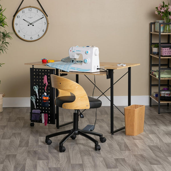 Sewing Table Designed for Small Spaces, Adjustable Platform, Swing-Out Storage, Fold-Down Top