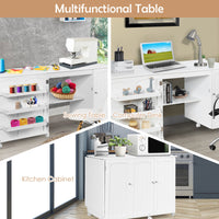 Folding Large Sewing Table Storage Shelves and Lockable Casters