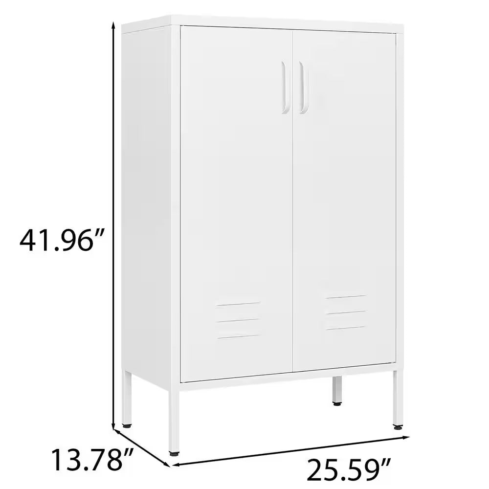 Steel Storage Cabinet for Kitchen, 2 Door Miscellaneous Storage Cabinet, Garage Tool Storage Cabinet in White