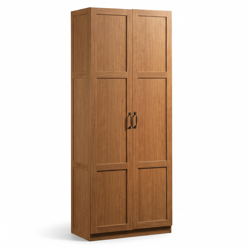 Storage Cabinet Built for Multi-Room Use, Highland Oak Finish, Adjustable Shelves, Shaker Style Doors